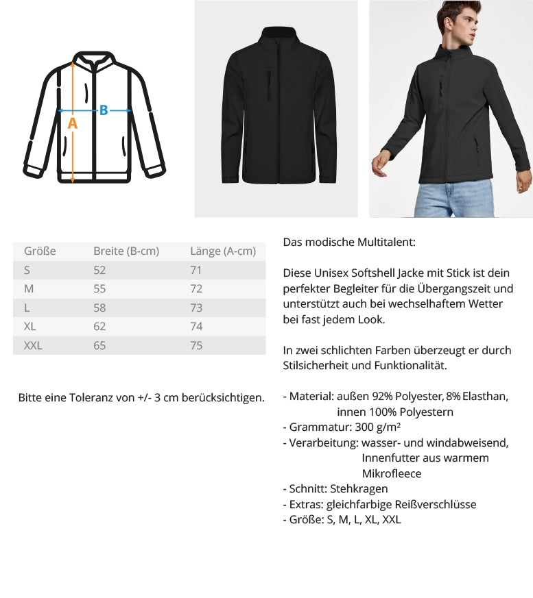 Gerüstbauer - Sotfshell Jacket mit Stick, 59.95 €, Unisex Softshell Jacke mit Stick Farbe: Black,