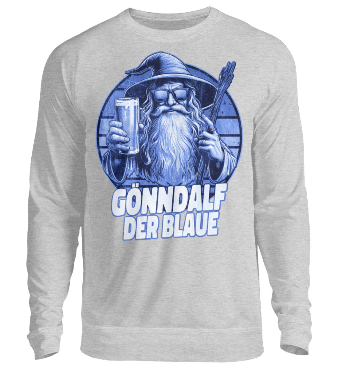 Lustige Pullover, GÖNNDALF DER BLAUE - Pullover, 39.95 €, Unisex Sweatshirt, Farbe: Heather Grey, WORKSWEAR.DE