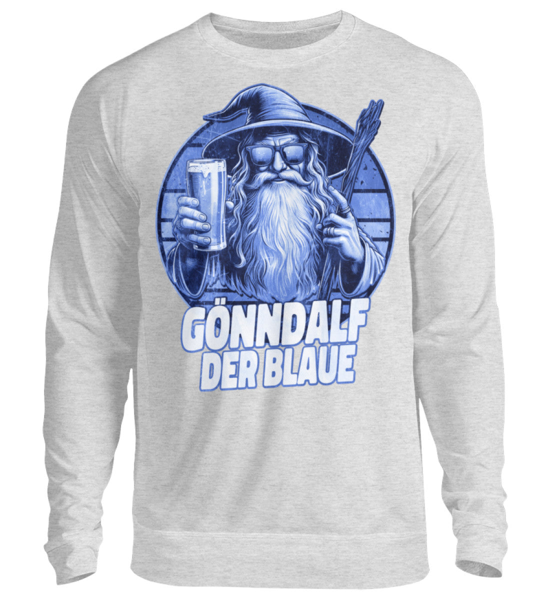 Lustige Pullover, GÖNNDALF DER BLAUE - Pullover, 39.95 €, Unisex Sweatshirt, Farbe: Heather Grey, WORKSWEAR.DE