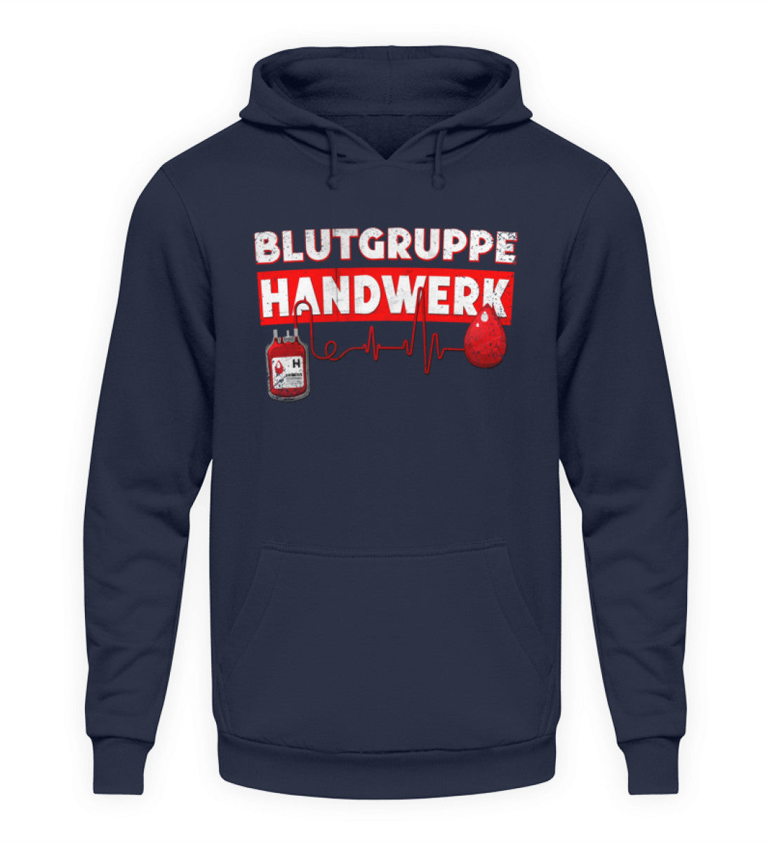 Coole Hoodies, Blutgruppe Handwerk - Hoodie, 40.00 €, Unisex Hoodie, Farbe: Oxford Navy, WORKSWEAR.DE