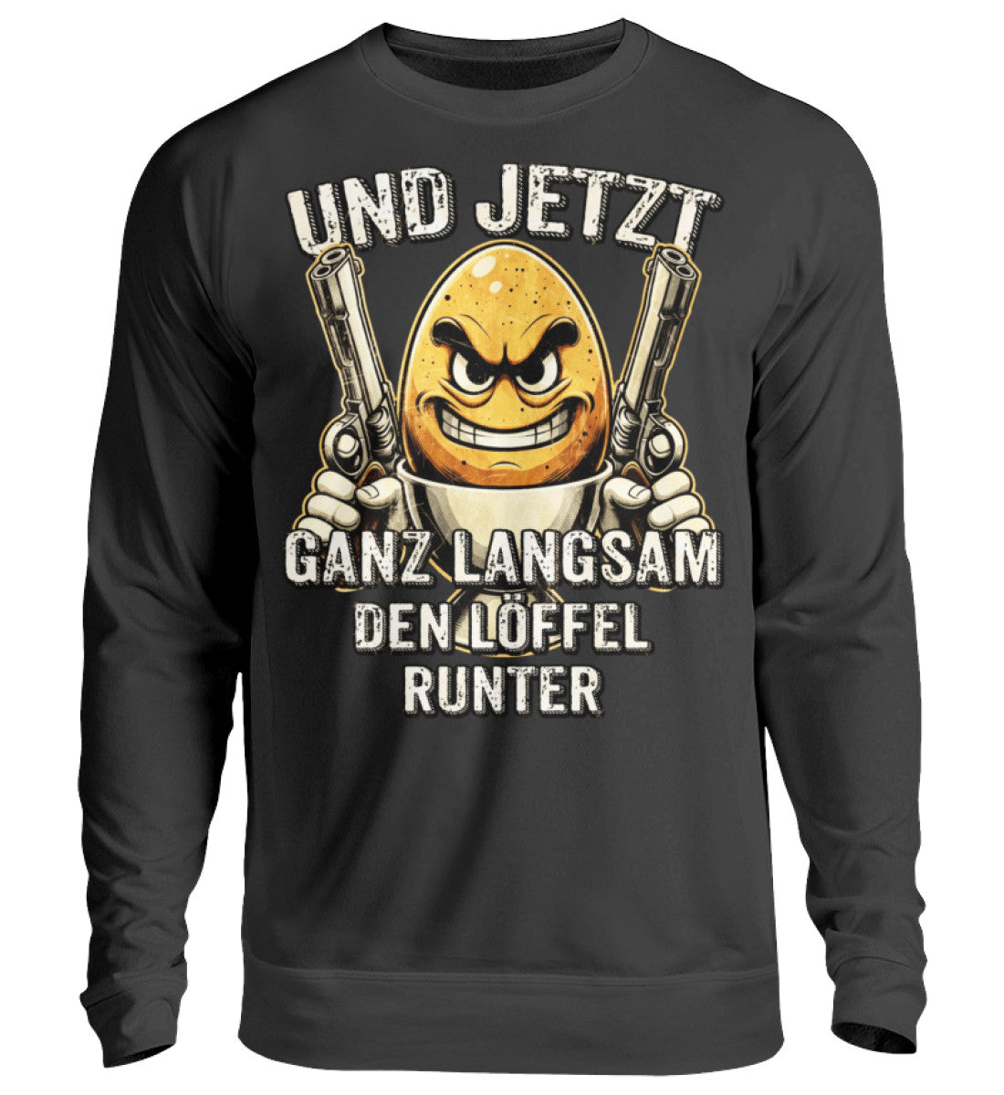 Lustige Pullover, Löffel runter - Pullover, 39.95 €, Unisex Sweatshirt, Farbe: Deep Black, WORKSWEAR.DE
