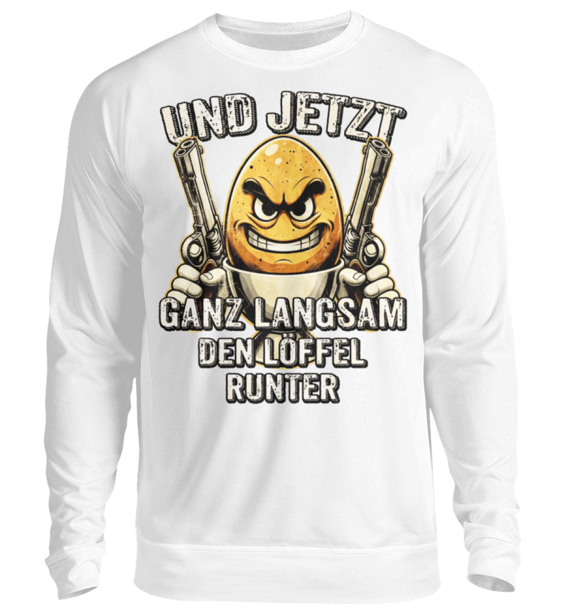 Lustige Pullover, Löffel runter - Pullover, 39.95 €, Unisex Sweatshirt, Farbe: Arctic White, WORKSWEAR.DE