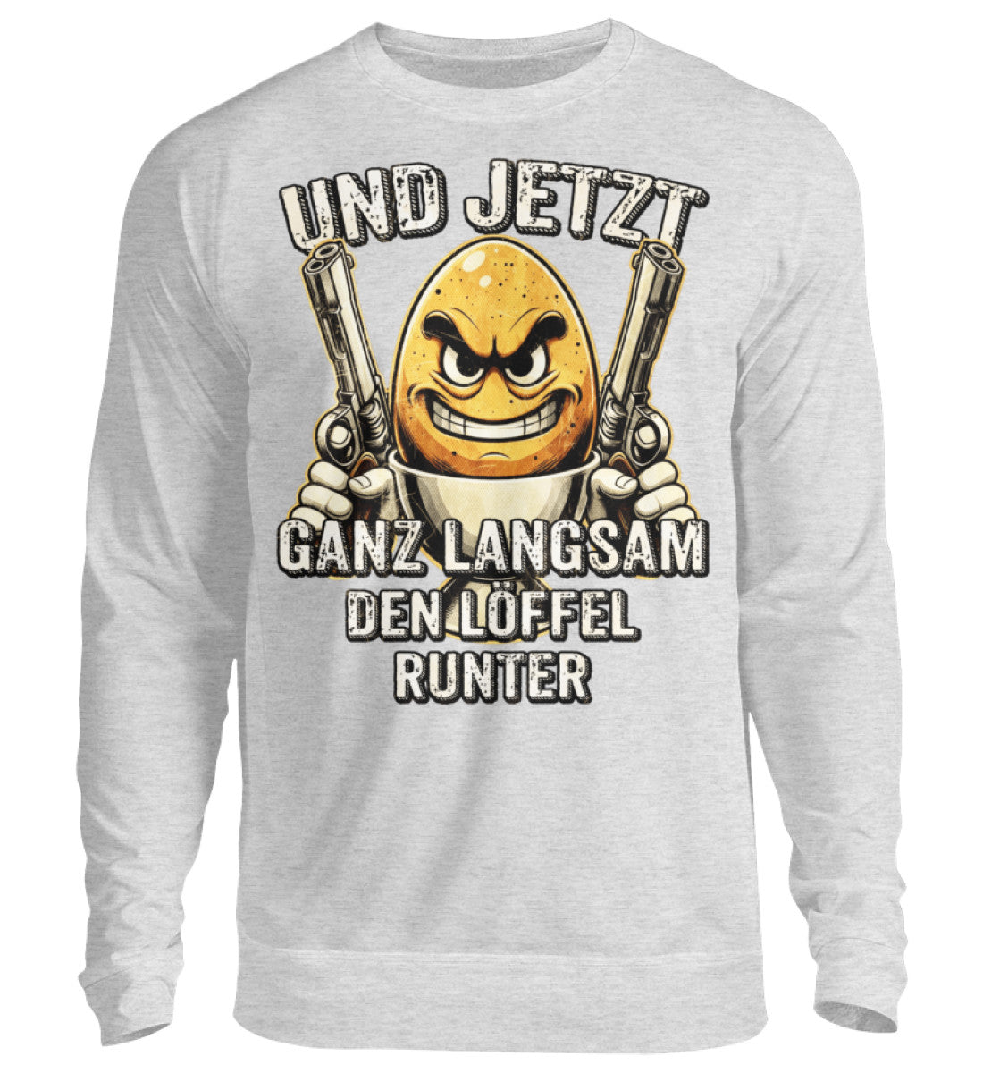 Lustige Pullover, Löffel runter - Pullover, 39.95 €, Unisex Sweatshirt, Farbe: Heather Grey, WORKSWEAR.DE