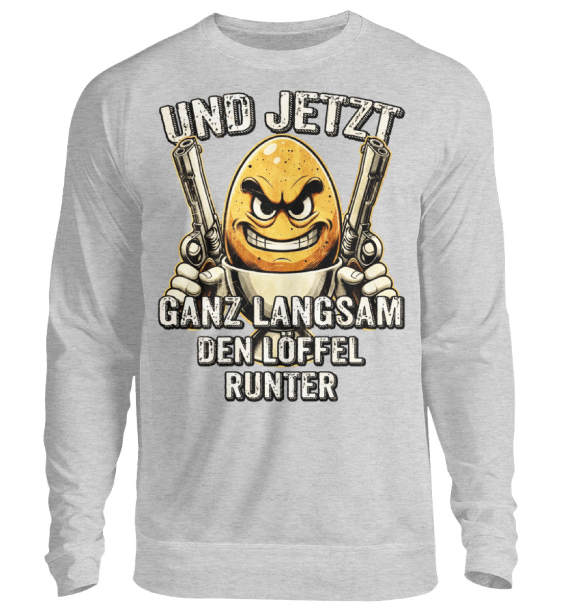 Lustige Pullover, Löffel runter - Pullover, 39.95 €, Unisex Sweatshirt, Farbe: Heather Grey, WORKSWEAR.DE