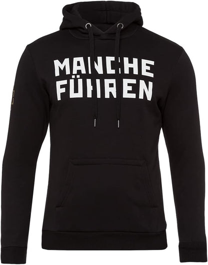 Rammstein Herren Kapuzenpullover Manche Führen Manche Folgen Offizielles Band Merchandise Fan Hoodie schwarz mit weißem Front und Back Print (S)