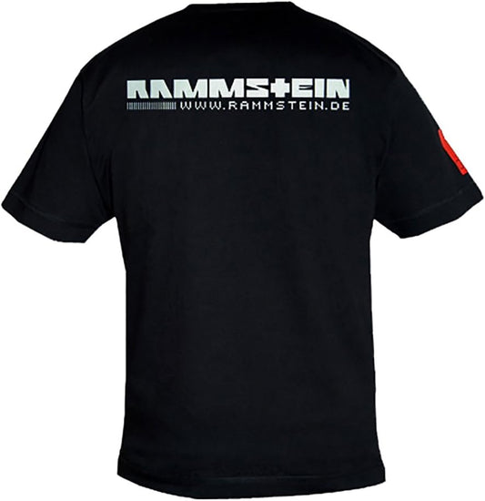 Rammstein Herren T-Shirt Logo Offizielles Band Merchandise Fan Shirt schwarz mit mehrfarbigem Front und Seiten Print (M, Schwarz)