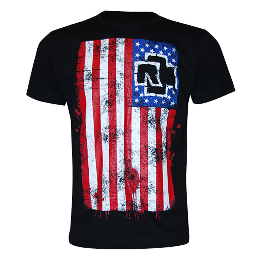 Rammstein Herren T-Shirt Amerika Offizielles Band Merchandise Fan Shirt schwarz mit mehrfarbigem Front und Back Print (M, Schwarz)