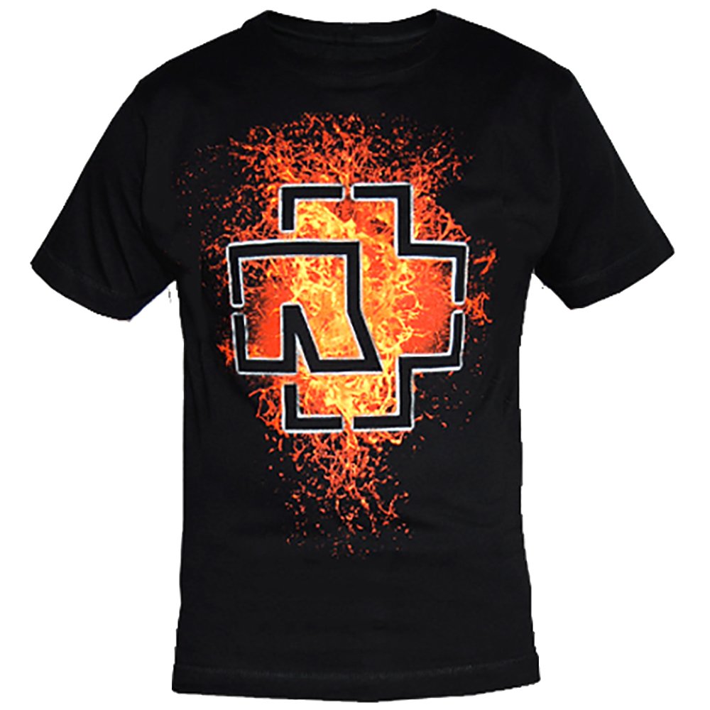 Rammstein Herren T-Shirt Lava Logo Offizielles Band Merchandise Fan Shirt schwarz mit mehrfarbigem Front und Back Print (L, Schwarz)