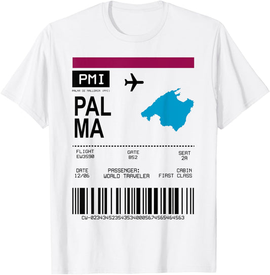 Bordticket Boarding Pass Palma Mallorca Reise Tour Flug T-Shirt Textilien 18.99 € WORKSWEAR.DE