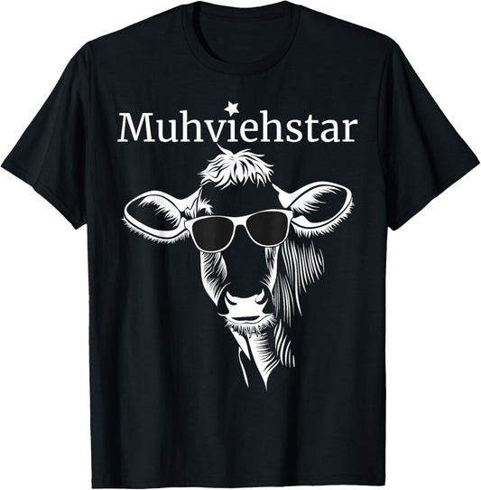 Witzige Kuh Bauer T-Shirt: Lustiges Muhviehstar Design, Herren, Schwarz, S, Kurzarm, T-Shirt, Novelty Cow Theme Classic Fit Short Sleeve Black T-Shirt Textilien 19.95 € WORKSWEAR.DE