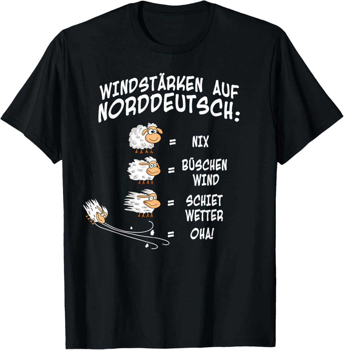 Norddeutsch Worte Schafe Windstärke Schietwetter Halbarm T-Shirt Textilien 19.99 € WORKSWEAR.DE