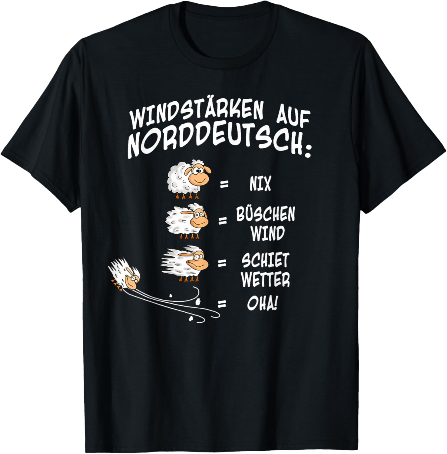 Norddeutsch Worte Schafe Windstärke Schietwetter Halbarm T-Shirt Textilien 19.99 € WORKSWEAR.DE
