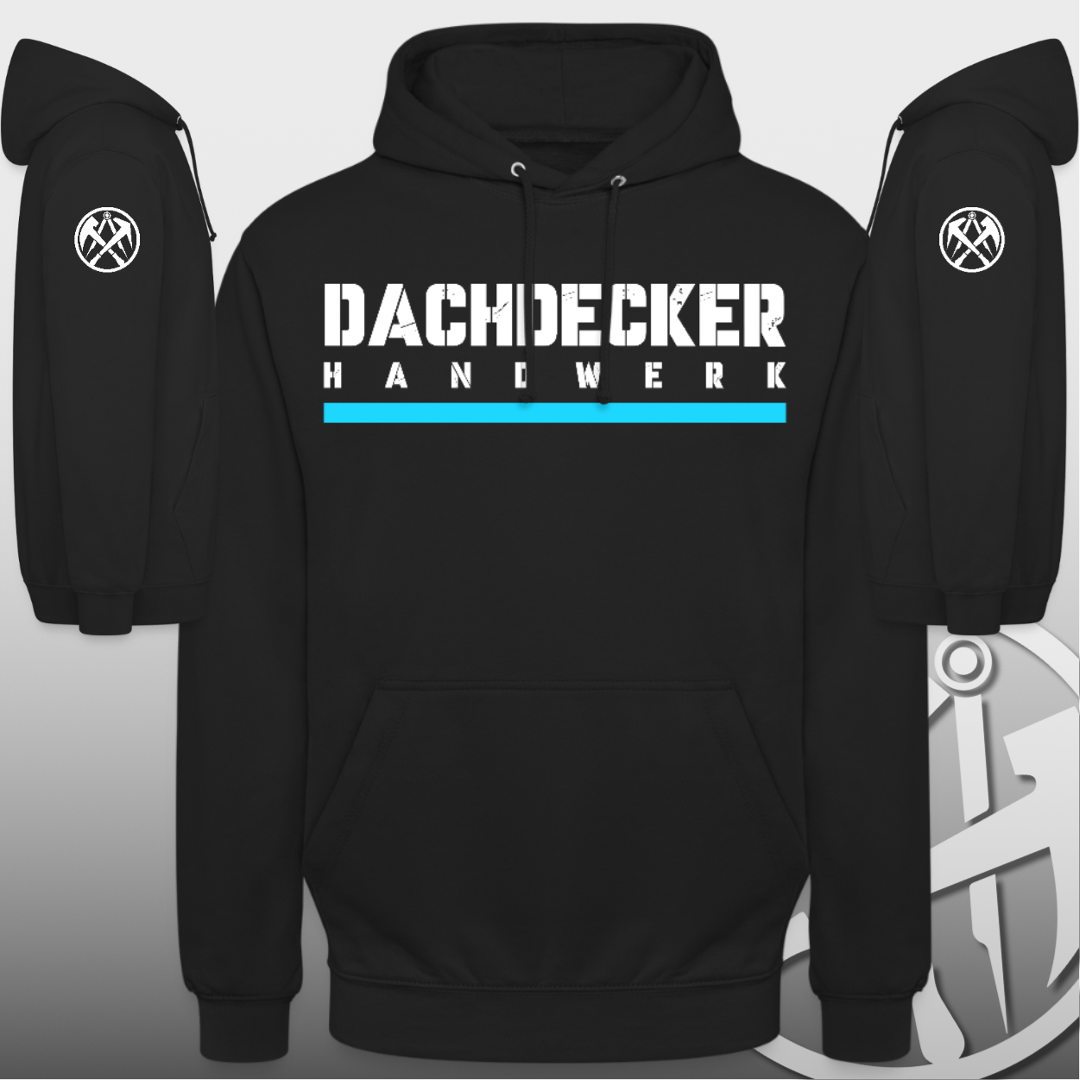 Dachdecker Handwerker Hoodie mit Brust + Ärmeldruck Workswear.de