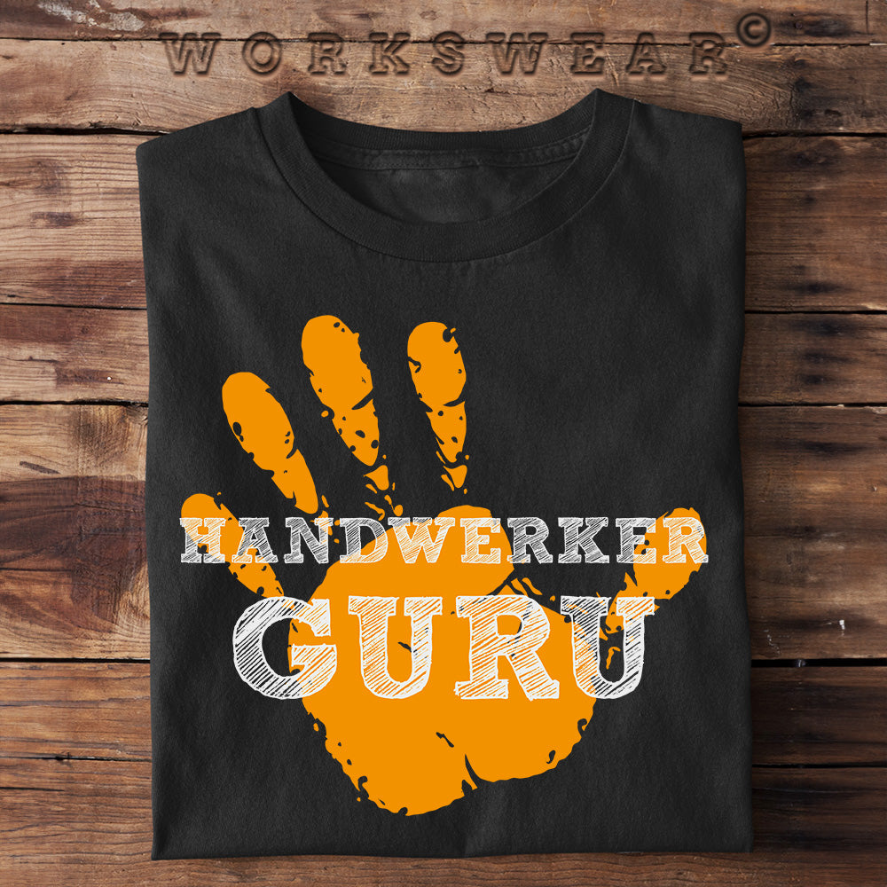 Funshirt Geschenkidee für Handwerker, Heimwerker, lustiges T-Shirt mit dem Spruch "Handwerker Guru". Workswear.de
