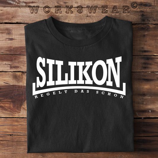 Funshirt Geschenkidee für Handwerker, Heimwerker, lustiges T-Shirt mit dem Spruch "Silikon regelt das schon". Workswear.de
