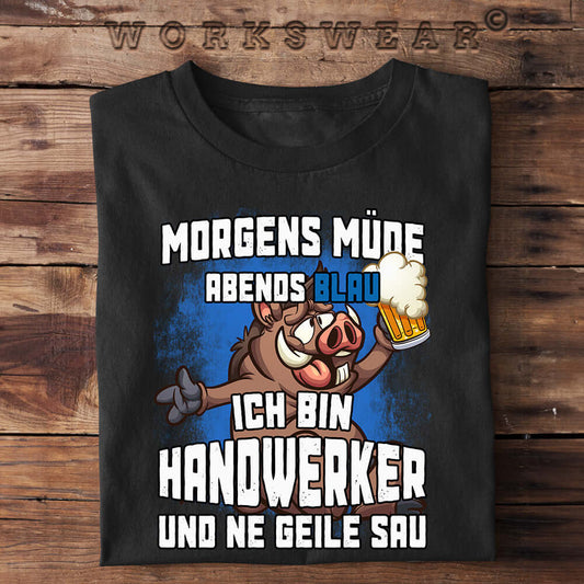 Witzige Herren T-Shirts, MORGENS MÜDE - Herren Funshirt 20.00 € Farbe: Black WORKSWEAR.DE