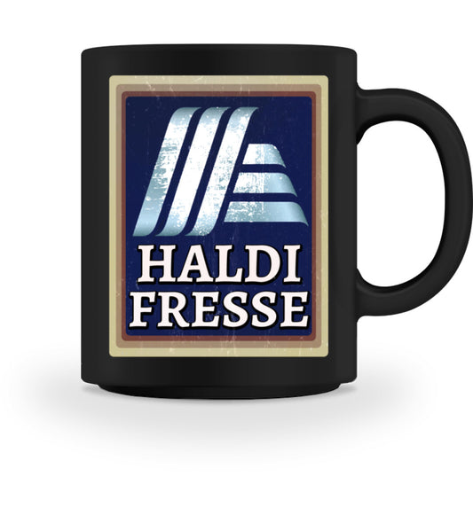 Lustig bedruckter Kaffeebecher H ALDI Fresse