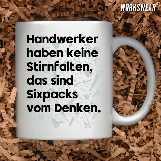 Handwerker Geschenkidee, Kaffeebecher Handwerkerhaben Sixpacks vom denken workswear.de