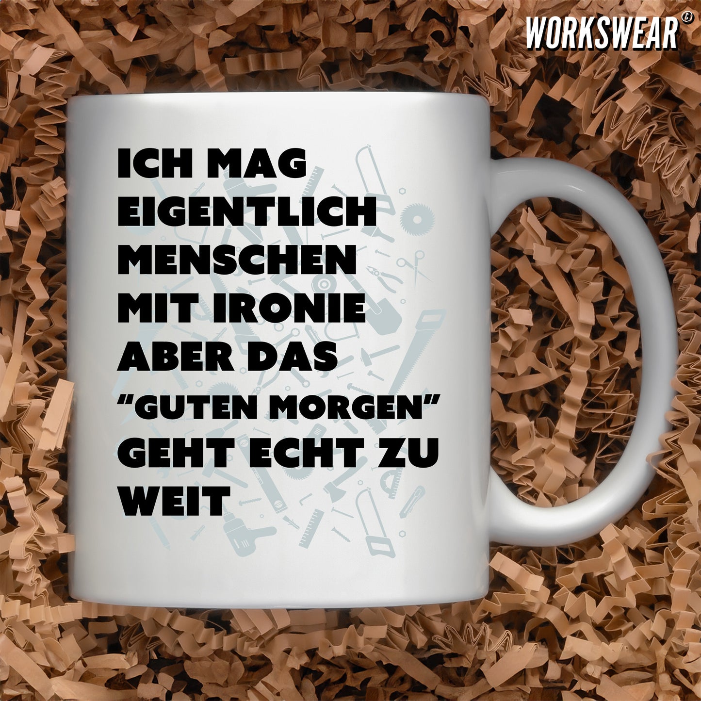 Handwerker Geschenkidee, Kaffeebecher bedruckt /  Ich mag eigentlich Menschen workswear.de