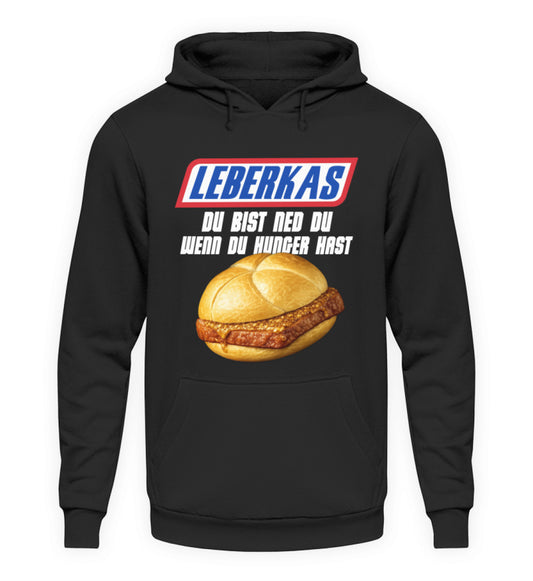 Leberkas Du bist ned du Hoodie schwarz mit Leberkässemmel Motiv / Hauptbild