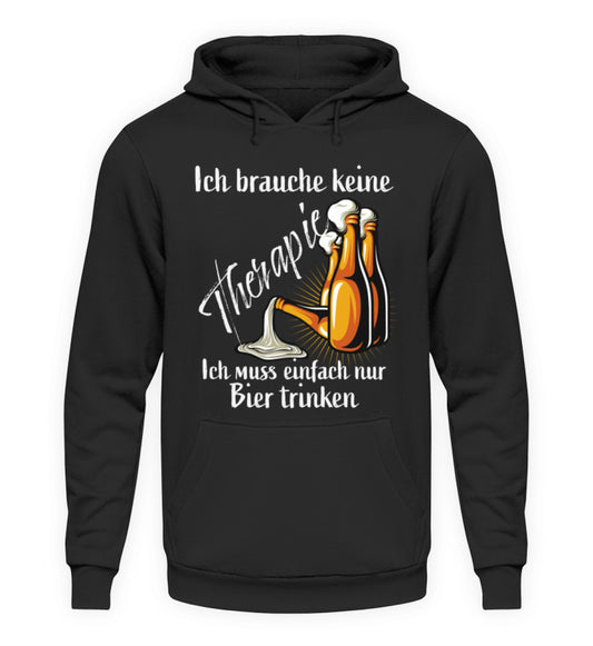 Coole Hoodies, Bier Therapie - Fun Hoodie, 40.00 €, Unisex Hoodie, Farbe: Deep Black, WORKSWEAR.DE