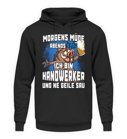 Coole Hoodies, MORGENS MÜDE - Hoodie, 40.00 €, Unisex Hoodie, Farbe: Deep Black, WORKSWEAR.DE