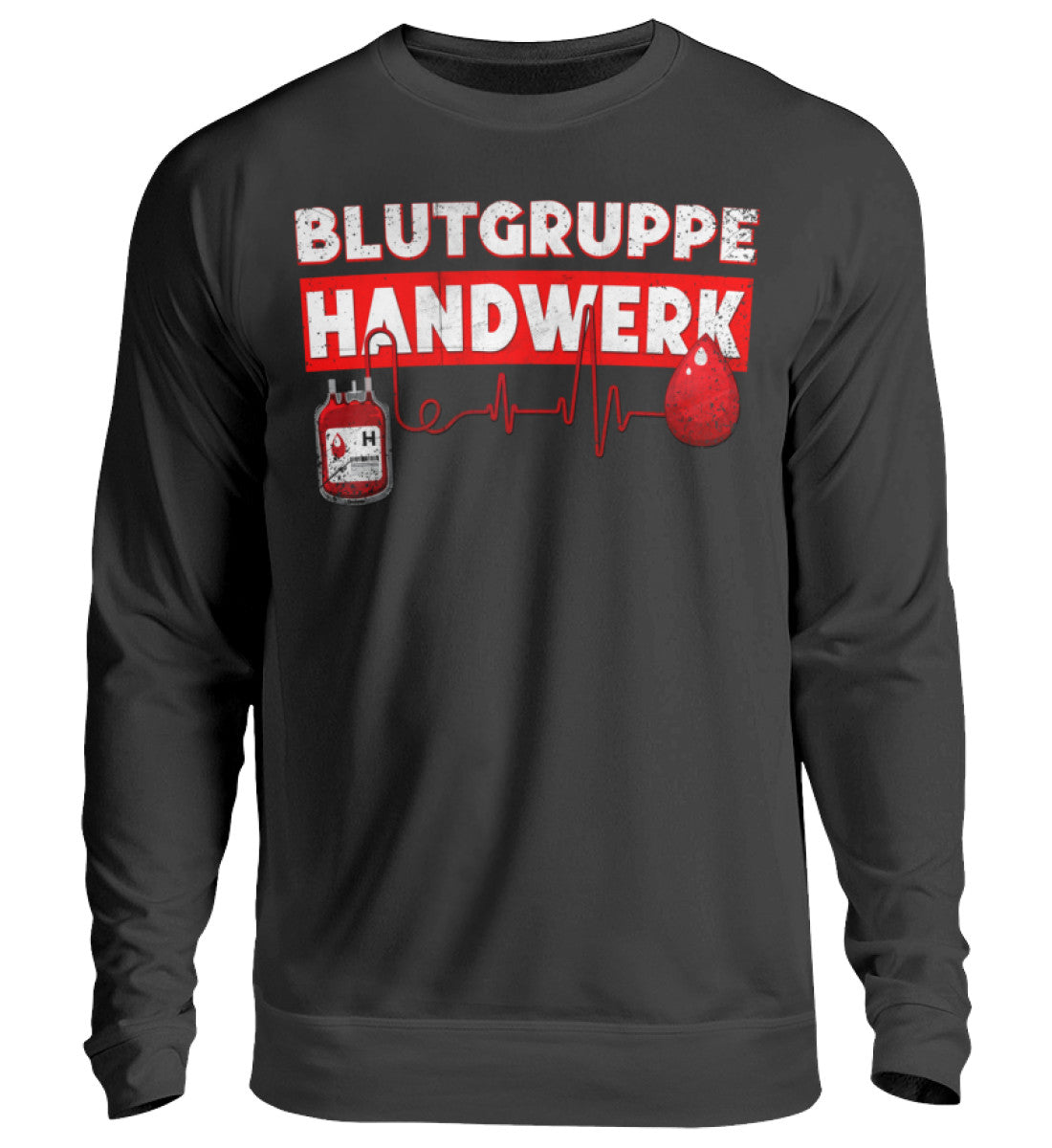 Lustige Pullover, Blutgruppe Handwerk - Pullover, 39.95 €, Unisex Sweatshirt, Farbe: Deep Black, WORKSWEAR.DE