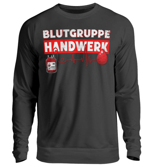 Lustige Pullover, Blutgruppe Handwerk - Pullover, 39.95 €, Unisex Sweatshirt, Farbe: Deep Black, WORKSWEAR.DE