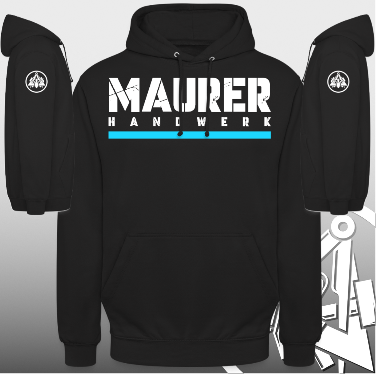 Maurer Handwerk Premium Hoodie schwarz Brust + Rückendruck