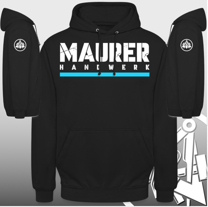 Maurer Handwerk Premium Hoodie schwarz Brust + Rückendruck