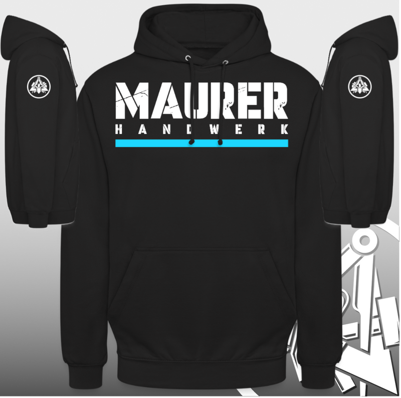 Maurer Handwerk Premium Hoodie schwarz Brust + Rückendruck
