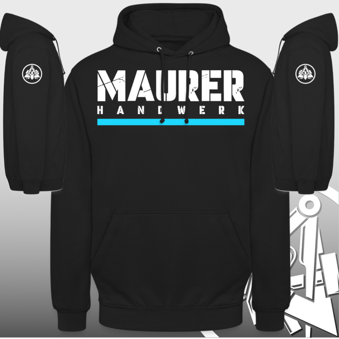 Maurer Handwerk Premium Hoodie schwarz Brust + Rückendruck