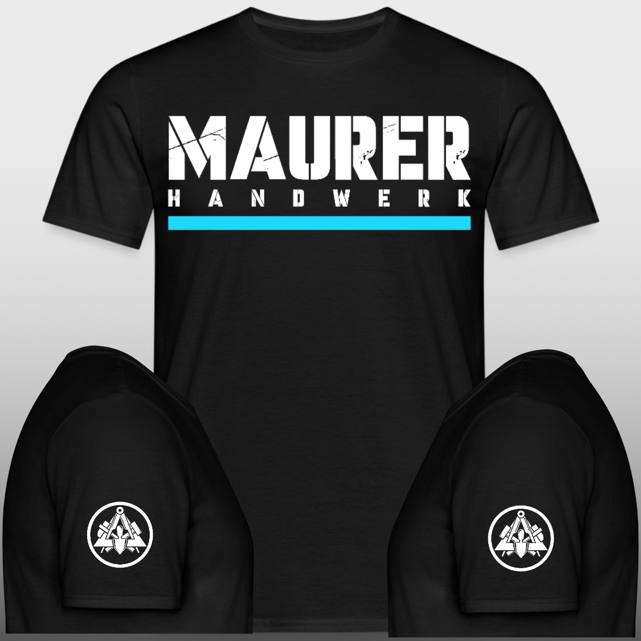 Maurer Handwerker T-Shirt schwarz Brust + Ärmeldruck