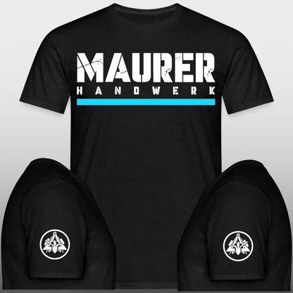 Maurer Handwerker T-Shirt schwarz Brust + Ärmeldruck